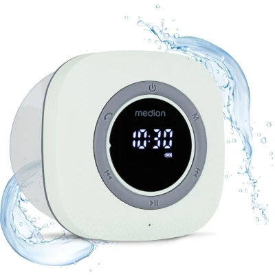 Afbeelding van MEDION P66096 Douche radio met Bluetooth (badkamerradio, FM radio, zuignap, LED display, IPX6 waterproof, geïntegreerde oplaadbare batterij, MD43884) groen