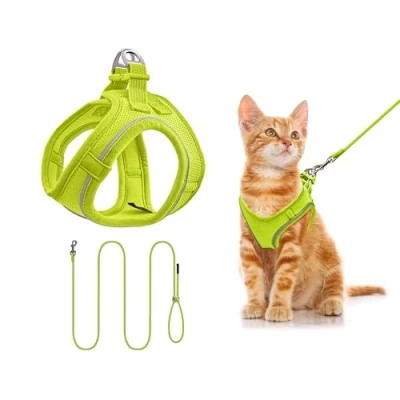 Afbeelding van Qianruida Hondenharnas Riemset voor honden, borstband reflecterend, verstelbaar, kleine middelgrote katten (limoengroen, XXXS)