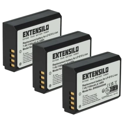 Afbeelding van EXTENSILO 3X batterij compatibel met Canon EOS 2000D, 4000D, Kiss X50, X70, 1300D camera (1100mAh, 7,4V, Li Ion)