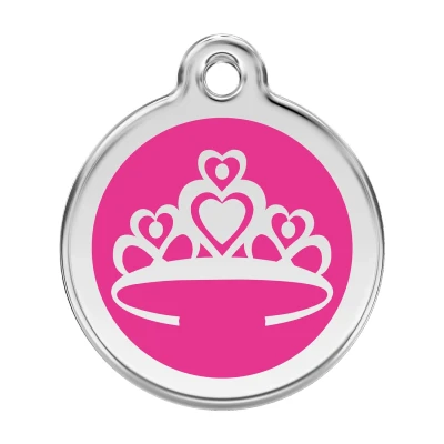 Afbeelding van Crown Hot Pink roestvrijstalen hondenpenning large/groot dia. 3,8 cm RedDingo