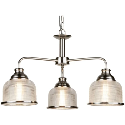 Afbeelding van Searchlight Hanglamp Bistro II 3 lamps zilver/ribbelglas