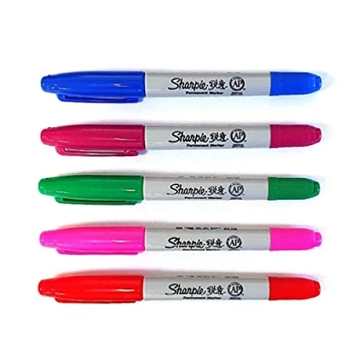 Afbeelding van Sharpie Twin Tip Fine &amp; Ultra Point (Bullet Nib Thin Nibbed) Permanente Marker Pennen Verschillende Kleuren [Pack van 5] (OEM Verpakt Non Retail Verpakking)