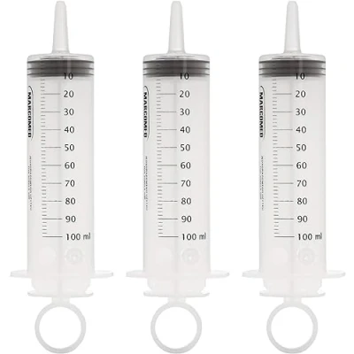 Afbeelding van MedixX 3 stuks 100 ml Spuiten set voor hobby en doe het zelf, ook als voederspuit of oliespuit. zijn afzonderlijk steriel verpakt (3 x spuit)