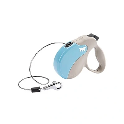 Afbeelding van Ferplast Uitschuifbare Hondenriem AMIGO MINI, voor kleine honden tot 12 kg, snoer max. 3 m. Enkele vergrendel en ontgrendelingsknop, beige, lichtblauwe kap