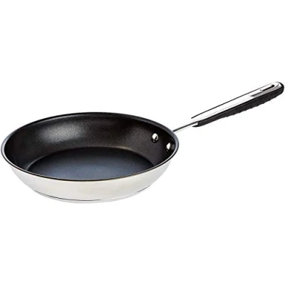 Afbeelding van Amazon Basics Koekenpan, roestvrij staal, anti aanbaklaag, inductie, soft touch handgreep, PFOA en BPA vrij, 28 cm, zilver