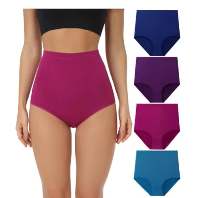 Afbeelding van wirarpa Women&#039;s Underwear Cotton Super High Waisted Briefs Stretch Full Coverage Panties 4 Pack Multicolora5 7X Large