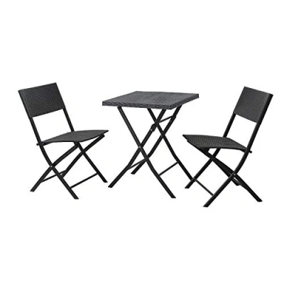 Afbeelding van SVITA Bistroset 3 delig 2 stoelen 1 tafel polyrotan balkonset ruimtebesparend inklapbaar tuinmeubelen zwart