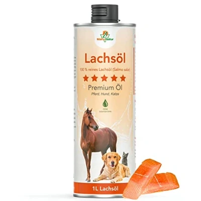 Afbeelding van Mahu Natur 1 liter zalmolie voor honden en katten, natuurlijk inheems met omega 3 6 vetzuren, visolie als barf toevoeging van senior tot puppy&#039;s