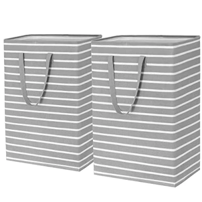 Afbeelding van TIMEYARD wasmand Opvouwbare Opbergmand Kinderkamer Wasmanden Mand Gevlochten Handdoekmand voor Badkamer Woonkamer Wasmand, 43x60cm, 75Lx2, Grijs en Wit