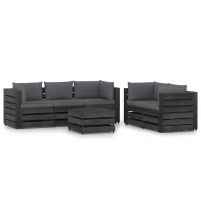 Afbeelding van 6 delige Loungeset met kussens grijs geïmpregneerd hout