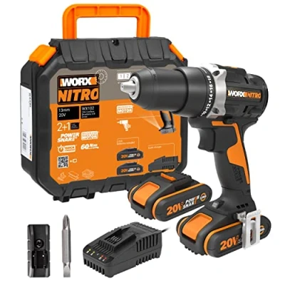 Afbeelding van WORX NITRO Accuboorschroevendraaier 20 V max. koppel 60 Nm boorhouder ø13 mm schroeven en losschroeven borstelloze motor 2 variabele snelheden levering met accu&#039;s oplader WX102