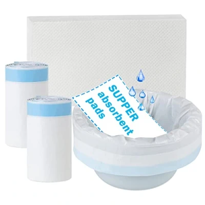 Afbeelding van Commode Liner met absorberende pads, 40 stuks, superabsorberende wegwerpvoeringen, wegwerpbare afvalzakken voor toiletstoel, draagbare toilettassen, campingtoilettassen universeel