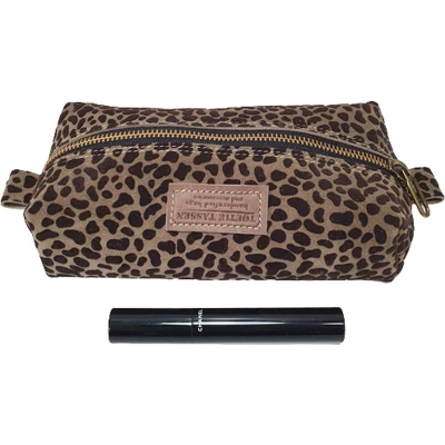 Afbeelding van Toetie &amp; Zo Handgemaakte Makeuptas Leer Print Bruin Roletui Toilettas Etui