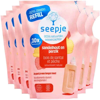 Afbeelding van 6x Seepje Wasverzachter Navulling Sandelhout en Perzik 30 Wasbeurten 750 ml