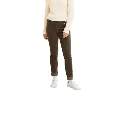 Afbeelding van TOM TAILOR Dames Alexa Slim fluwelen broek 1034190, 18123 Tarmac Khaki, 32W / 30L
