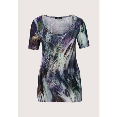 Afbeelding van Madeleine Kurzarmmit Unikat Tshirt print Black multicolor petrol, Dames, Maat: 34, petrol
