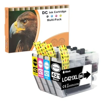Afbeelding van D&amp;C LC421XL Inktcartridges, compatibel met Brother LC421 XL, multipack voor DCP J1050DW cartridges, MFC J1010DW, J1140DW cartridges (zwart, cyaan, magenta, geel, 4 stuks)