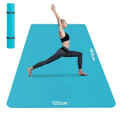 Afbeelding van HAPBEAR Yogamat, XXL, extra breed, TPE, sportmat, fitnessmat, antislip, 183 cm x 122 6 mm dik, ultra duurzaam, gymnastiekmat voor pilates, gym, thuis, work out, blauw meer