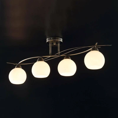 Afbeelding van Lindby plafondlamp 4lichts glas, metaal H: 25.5 cm E14 wit, klassiek messing