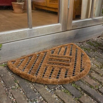 Afbeelding van deurmat outdoor kokosmat vuilvangmat borstelmat weerbestendig slijtvaste naturel 40x60 cm halfrond set van 2