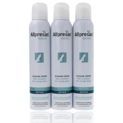 Afbeelding van Allpresan Diabetic Intensief + Repair schuimcrème met ureum, bij diabetes mellitus, voor zeer droge tot gebarsten voethuid, 200 ml (verpakking van 3 stuks)