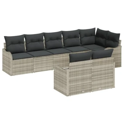 Afbeelding van vidaXL 8 delige tuinbankstel met kussens Lichtgrijs Poly Rattan, 2 zits tuinbank Rattan