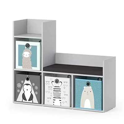 Afbeelding van Vicco Kinderboekenkast Luigi, Grijs, 107.2 x 88.6 cm met 2 vouwboxen opt.1