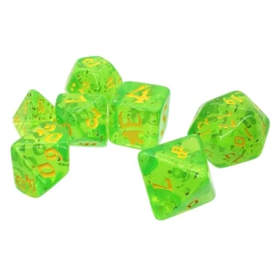 Afbeelding van Munchkin Polyhedral Dice Set Green/Yellow Custom Dice, Perfect for use with Steve Jackson Games, DND, RPGs, Tabletop and Role Playing Adventures