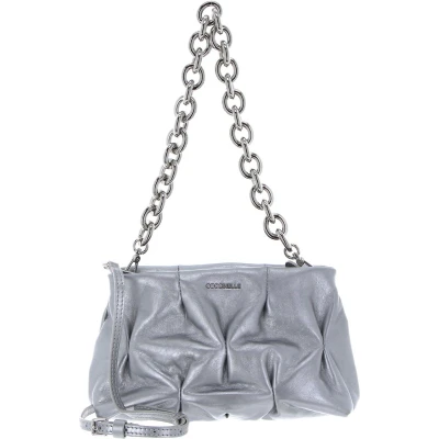 Afbeelding van COCCINELLE Leren Schoudertas Avondtas Ophelie Goodie Rock Handbag Craquele Leather Silver Zilverkleurig