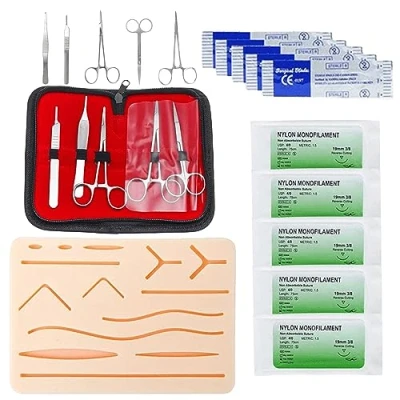 Afbeelding van chirurgische naadset: hechtmateriaal chirurgie, gezondheidsspecificatiekit, wondnaad, oefenset, siliconen naaikussen met gereedschapsset, naadoefenset, naadset, cadeau voor medische