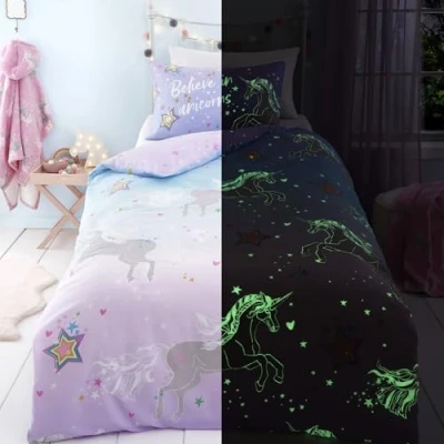 Afbeelding van Bedlam Ombre Unicorn Glow in the Dark Dekbedovertrek Set Tweepersoonsbed Lila