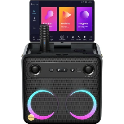Afbeelding van Ikarao Karaoke Machine Break X2 Draadloze Microfoons HD scherm Bluetooth Karaokeset