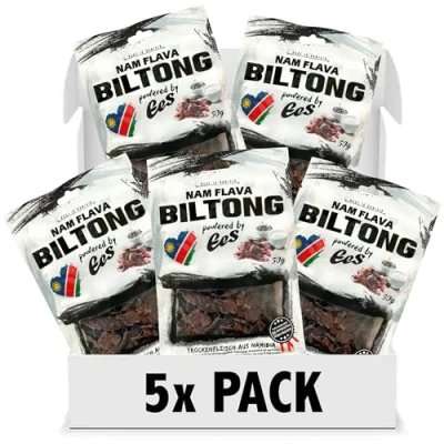Afbeelding van Nam Flava Original Biltong van Namibie 0,25 kg (5x50 g) Gedroogd vlees, Beef Jerky, veel eiwitten