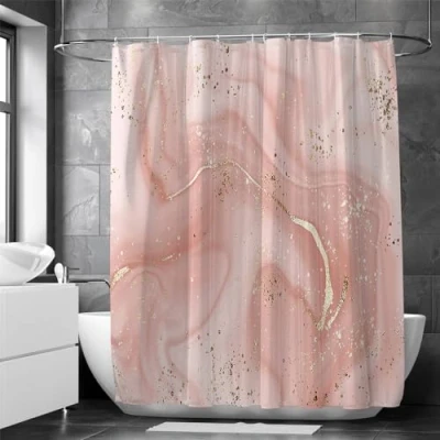 Afbeelding van douchegordijn roze goud polyester stof badkamer gordijn, lang voering wasbaar schimmel schimmelbestendig, met 12 gordijnhaken waterdicht badgordijn 180 x cm