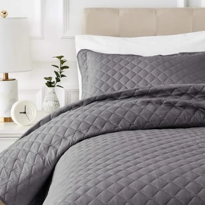 Afbeelding van Amazon Basics Plaid, oversized, met stiksel, voor over het bed, donkergrijs, diamantvorm, 220 x 240 cm