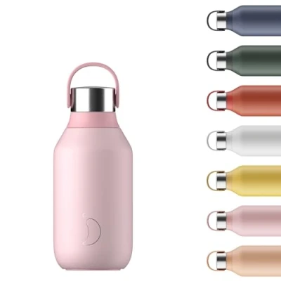 Afbeelding van Chilly&#039;s Serie 2 waterfles roestvrijstalen thermische flessen met dubbelwandige vacuüm, zachte kraag en draaglus Blush Pink, 350ml