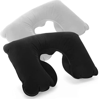 Afbeelding van COM FOUR® 2x opblaasbaar neksteunkussen praktisch nekkussen om op te blazen ideaal reiskussen voor onderweg (Hoekig 2 stuks zwart grijs)