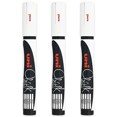 Afbeelding van Uni witte kogelpunt (1,8 2,5 mm) vloeibare krijtmarkeerstift kleur whiteboard schoolbord bord menu glas ramen nat veeg niet permanent (Pack van 3) PWE 5M