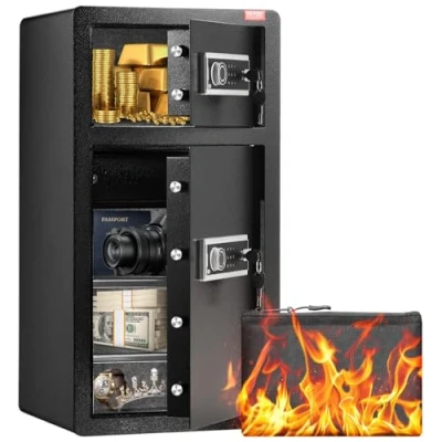 Afbeelding van VEVOR kluis met dubbele deur, 155,7 l, sleutelslot en wachtwoord, vuurvaste tas, sleutelhanger, ledlicht, 2 afneembare verstelbare scheidingswanden voor geld, documenten, sieraden, zwart