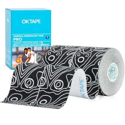 Afbeelding van OK TAPE PRO kinesiotape, waterdicht, elastisch, 5 cm x m (2 rollen, zwart en wit)
