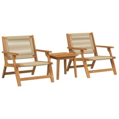 Afbeelding van vidaXL Relaxstoel met bijzettafel Set van 3 Beige Massief acaciahout