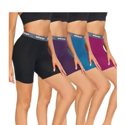 Afbeelding van wirarpa Modale boxershort voor dames, anti schaafbroek, ultrazachte boyshorts onderjurk, verpakking van 4 stuks, Zwart/Navy/Paars/Fuchsia, XL