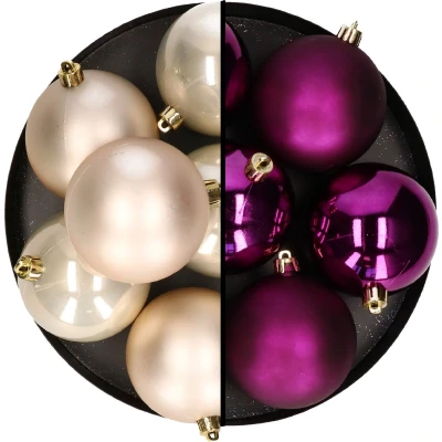 Afbeelding van Decoris kerstballen 12x st 8 cm parelmoet en paars kunststof Kerstbal