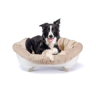 Afbeelding van Ferplast hondenbed en kattenbed met kussen, wasbaar, verhoogd hondenbed, kunststof medium hondenmand, ademend antislip, SOFA&#039; THRONE 85 x 62 h 33 cm, wit