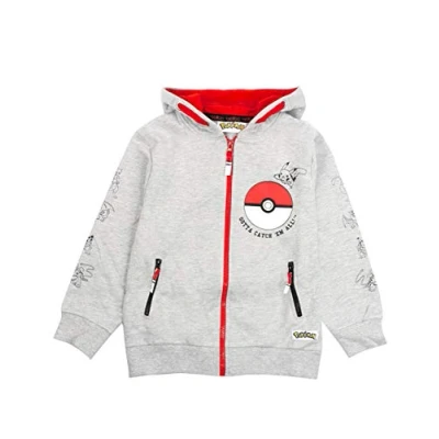 Afbeelding van Pokemon Boys Hoodie Zip Up Grijze Lange Mouwen Hooded Sweater 9 10 jaar