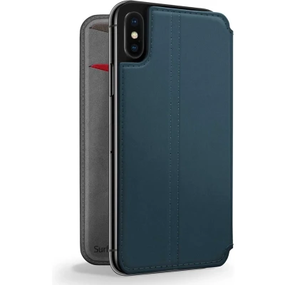 Afbeelding van Apple iPhone Xs Max Hoesje Echt leder Twelve South Bookcase Blauw Telefoonhoesje