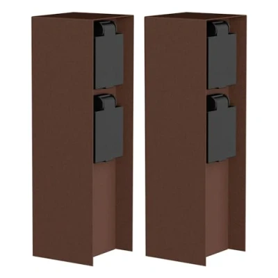 Afbeelding van ledscom.de 2 stuks tuincontactdooszuil POMI voor buiten, IP44, voudig, roestvrij staal, bruin, vierkant, 23 cm