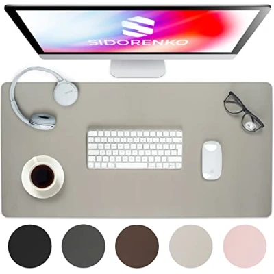 Afbeelding van Sidorenko Bureau Onderlegger PU Leder 80x40cm lichtgrijs met gestikte randen Grote Muismat XXL Bureaumat