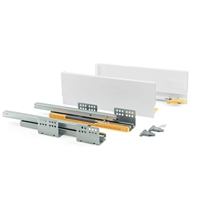 Afbeelding van EMUCA Ladenset voor keuken of badkamer, met uittrekbare rails en zachte sluiting, hoogte 105 mm diepte 500 mm, antracietgrijs.