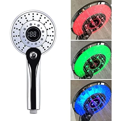 Afbeelding van led douchekop, 3 kleuren, temperatuurregeling, handdouche met digitale temperatuurweergave, waterbesparend, douche, modi